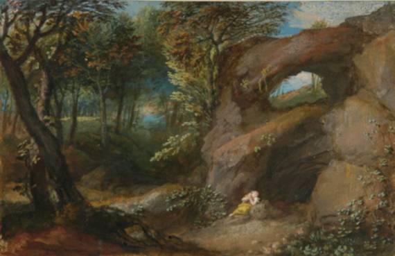 Jacques d'Arthois - Wooded Rocky Landscape with Penitent Magdalene