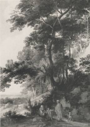 Jacques d'Arthois - An Extensive Wooded Landscape with a Peasant Family Resting on a Path
