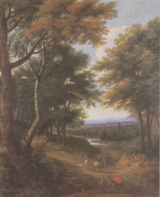 Jacques d'Arthois - A Wooded Landscape with Travellers ona Path