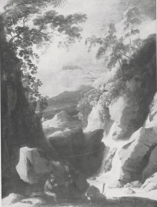 Jacques d'Arthois - Landscape with a Waterfall and Travellers
