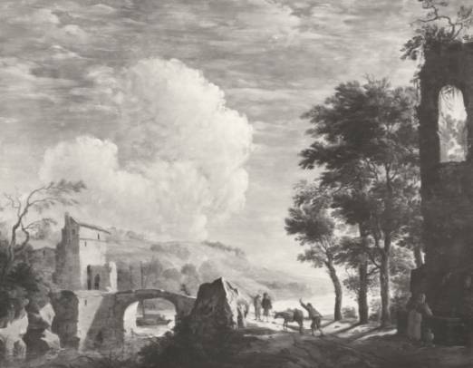 Jacques d'Arthois - Rocky Italianate Wooded Landscape with Peasants by a Bridge