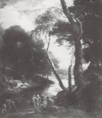 Jacques d'Arthois - A Wooded River Landscape with Figures Bathing