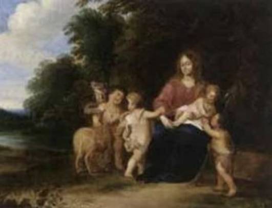 Jacques d'Arthois - Maria With Infant Jesus And Putti before Wooded Landscape