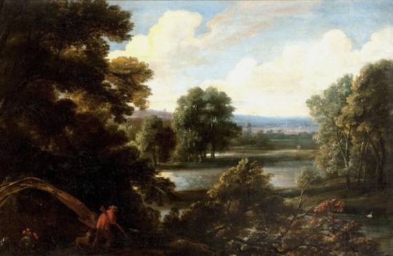 Jacques d'Arthois - A Sportsman with His Hound in a River Landscape