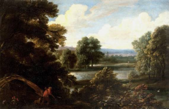 Jacques d'Arthois - A Sportsman with His Hound in a River Landscape