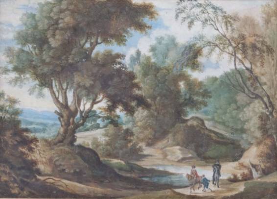 Jacques d'Arthois - Wooded River Landscape with Horsemen on a Road
