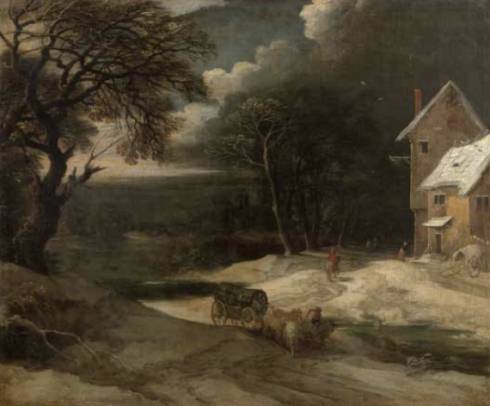 Jacques d'Arthois - Chariot at the Exit of a Village