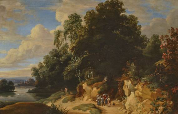 Jacques d'Arthois - Landscape with Passers-by and a Dog