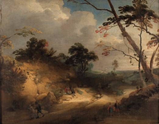 Jacques d'Arthois - Sandy Bank and Sunken Road with Peasants 