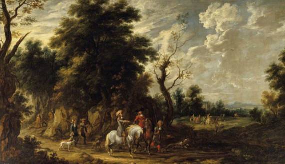 Jacques d'Arthois - Landscape with a Hunting Party