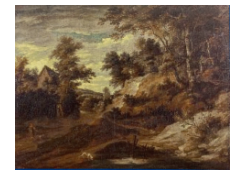 Work 6279: Landscape with a Old Lady in Front of Her House, a Hunter and His Dogs
