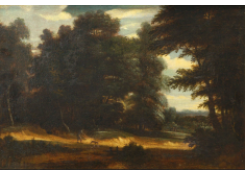 Work 5131: A Wooded Landscape with a Sportsman and his Dog on a Sandy Road 